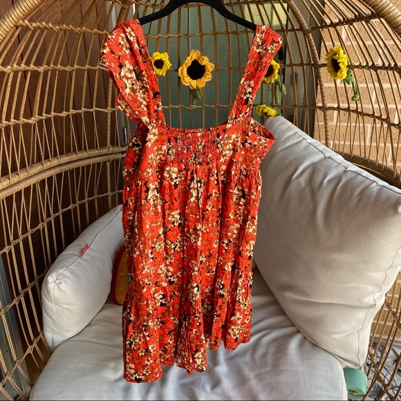 Free People Orange Ruffle Floral Linen Blend Dress - Picture 4 of 4